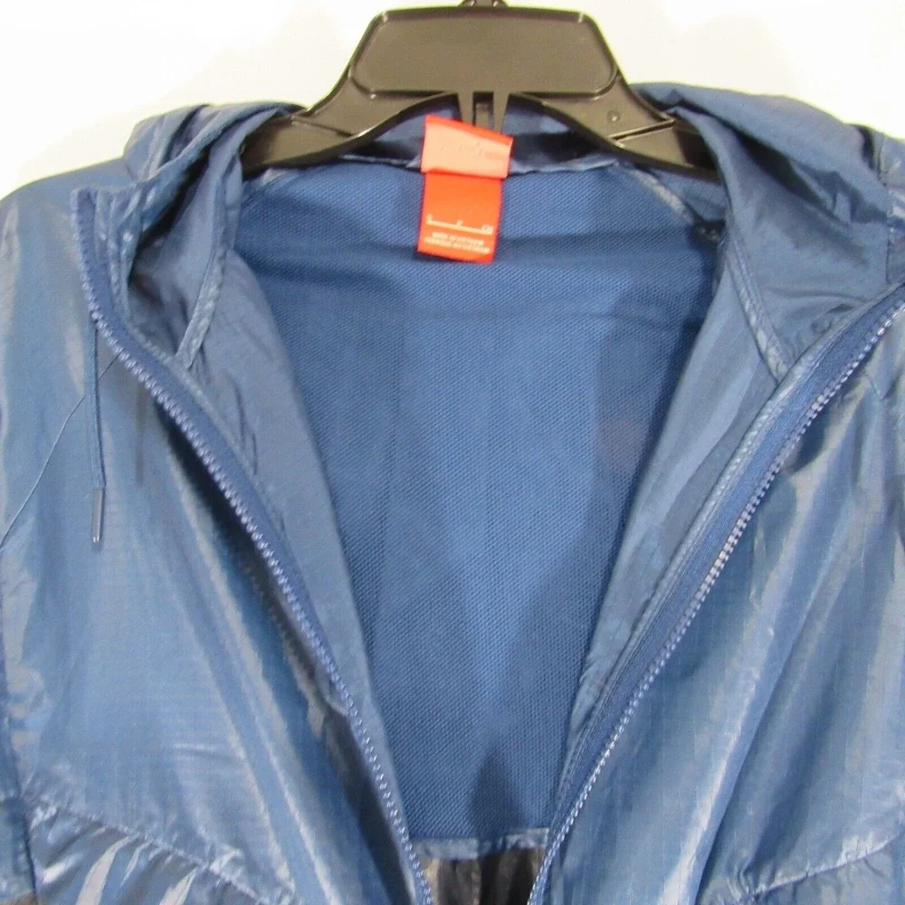 Nike Jacket Womens Small Blue Windrunner Hooded Full Zip Vented Spell Out Swoosh